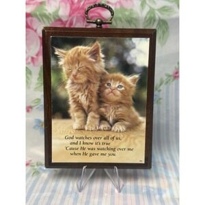 Kathy Ann's Mini Impressions Wooden Plaque Kittens "God Watches Over Us" 3.5x4.5